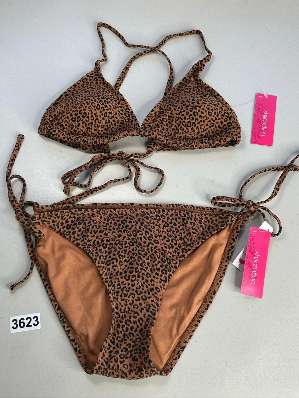 Xhilaration Youth Leopard Print Ribbed Triangle Bikini Set Medium